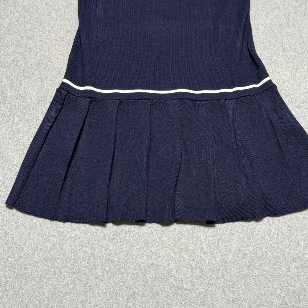 Caroline Constas Navy Blue Knit Polo Mini Dress White Trim Pleated Skirt Size M - Picture 8 of 12